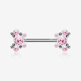 A Pair of Butterfly Sparkle Multi-Gem Threadless Nipple Barbell-Pink