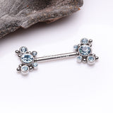 Detail View 1 of A Pair of Butterfly Sparkle Multi-Gem Threadless Nipple Barbell-Aqua