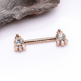 Detail View 1 of A Pair of Rose Gold Royal Bali Sparkle Beads Threadless Nipple Barbell-Clear Gem