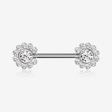 A Pair of Magnificent Floral Sparkle Threadless Nipple Barbell