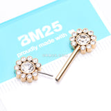 Detail View 2 of A Pair of Golden Magnificent Floral Sparkle Threadless Nipple Barbell-Clear Gem