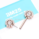 Detail View 2 of A Pair of Rose Gold Magnificent Floral Sparkle Threadless Nipple Barbell-Clear Gem
