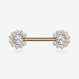 A Pair of Rose Gold Magnificent Floral Sparkle Threadless Nipple Barbell