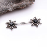 Detail View 1 of A Pair of Bali Star Sparkle Threadless Nipple Barbell-Black