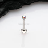 Detail View 1 of Basic Gem Ball Top Threadless Push-In Steel Labret-Aurora Borealis
