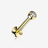 Golden Basic Gem Ball Top Threadless Push-In Steel Labret-Clear Gem