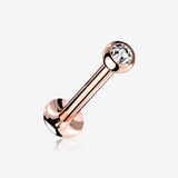 Rose Gold Basic Gem Ball Top Threadless Push-In Steel Labret-Clear Gem