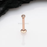 Detail View 1 of Rose Gold Basic Gem Ball Top Threadless Push-In Steel Labret-Clear Gem