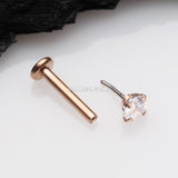 Detail View 2 of Rose Gold Prong Set Gem Top Threadless Push-In Steel Labret-Clear Gem