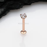 Detail View 1 of Rose Gold Prong Set Gem Top Threadless Push-In Steel Labret-Clear Gem
