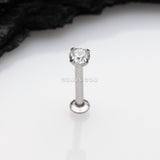 Detail View 1 of Prong Set Gem Top Threadless Push-In Steel Labret-Clear Gem