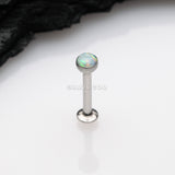 Detail View 1 of Fire Opal Bezel Set Top Threadless Push-In Steel Labret-White Opal