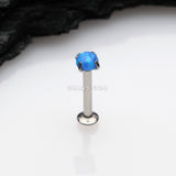 Detail View 1 of Fire Opal Prong Set Top Threadless Push-In Steel Labret-Blue Opal