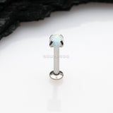 Detail View 1 of Fire Opal Prong Set Top Threadless Push-In Steel Labret-White Opal