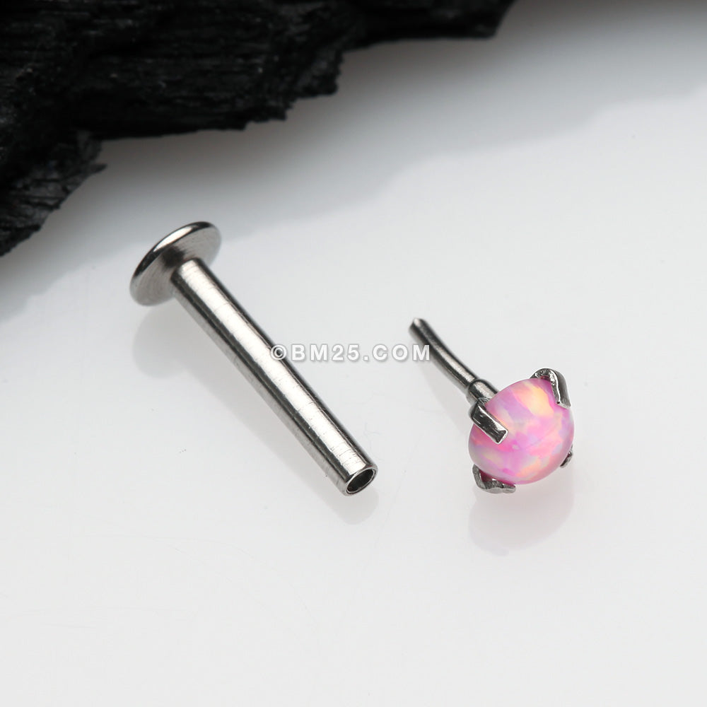 Detail View 2 of Fire Opal Prong Set Top Threadless Push-In Steel Labret-Pink Opal