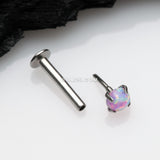 Detail View 2 of Fire Opal Prong Set Top Threadless Push-In Steel Labret-Purple Opal