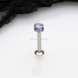 Detail View 1 of Fire Opal Prong Set Top Threadless Push-In Steel Labret-Purple Opal