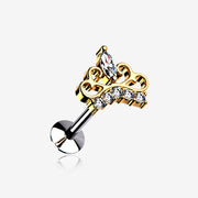 Golden Royal Tiara Sparkle Top Threadless Push-In Steel Labret