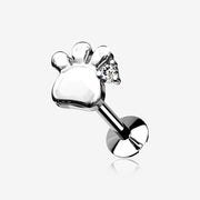 Adorable Sparkle Paw Top Threadless Push-In Steel Labret