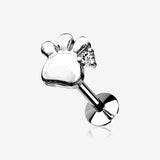 Adorable Sparkle Paw Top Threadless Push-In Steel Labret-Clear Gem