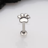 Detail View 1 of Adorable Sparkle Paw Top Threadless Push-In Steel Labret-Clear Gem