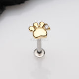 Detail View 1 of Golden Adorable Sparkle Paw Top Threadless Push-In Steel Labret-Clear Gem