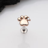 Detail View 1 of Rose Gold Adorable Sparkle Paw Top Threadless Push-In Steel Labret-Clear Gem
