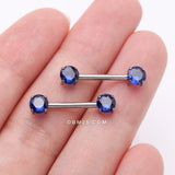 Detail View 2 of A Pair of Implant Grade Titanium OneFit Threadless Prong Gem Sparkle Nipple Barbell-Blue