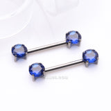 Detail View 1 of A Pair of Implant Grade Titanium OneFit Threadless Prong Gem Sparkle Nipple Barbell-Blue
