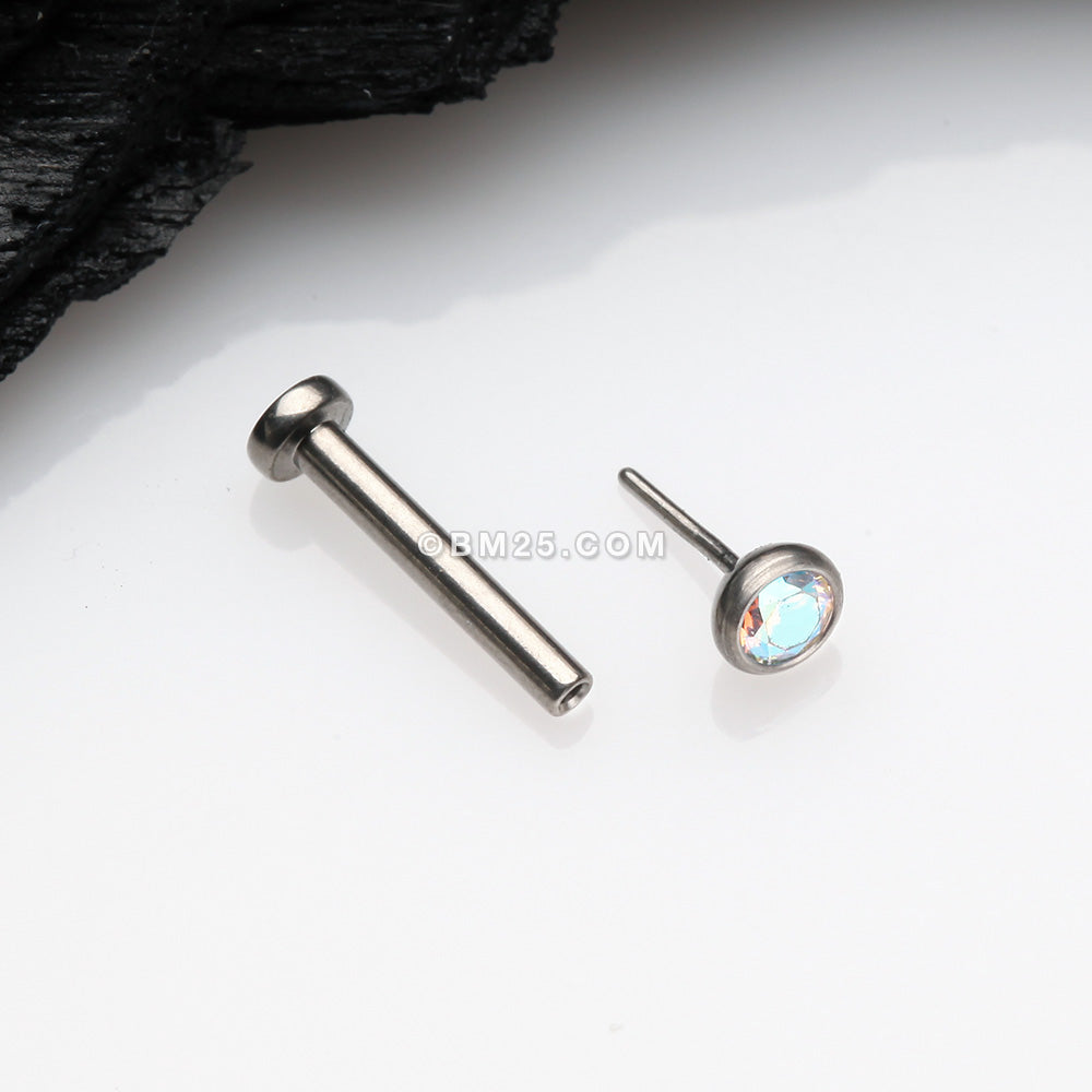 Detail View 2 of Implant Grade Titanium OneFit‚Ñ¢ Threadless Gem Bezel Set Top Flat Back Stud Labret-Aurora Borealis