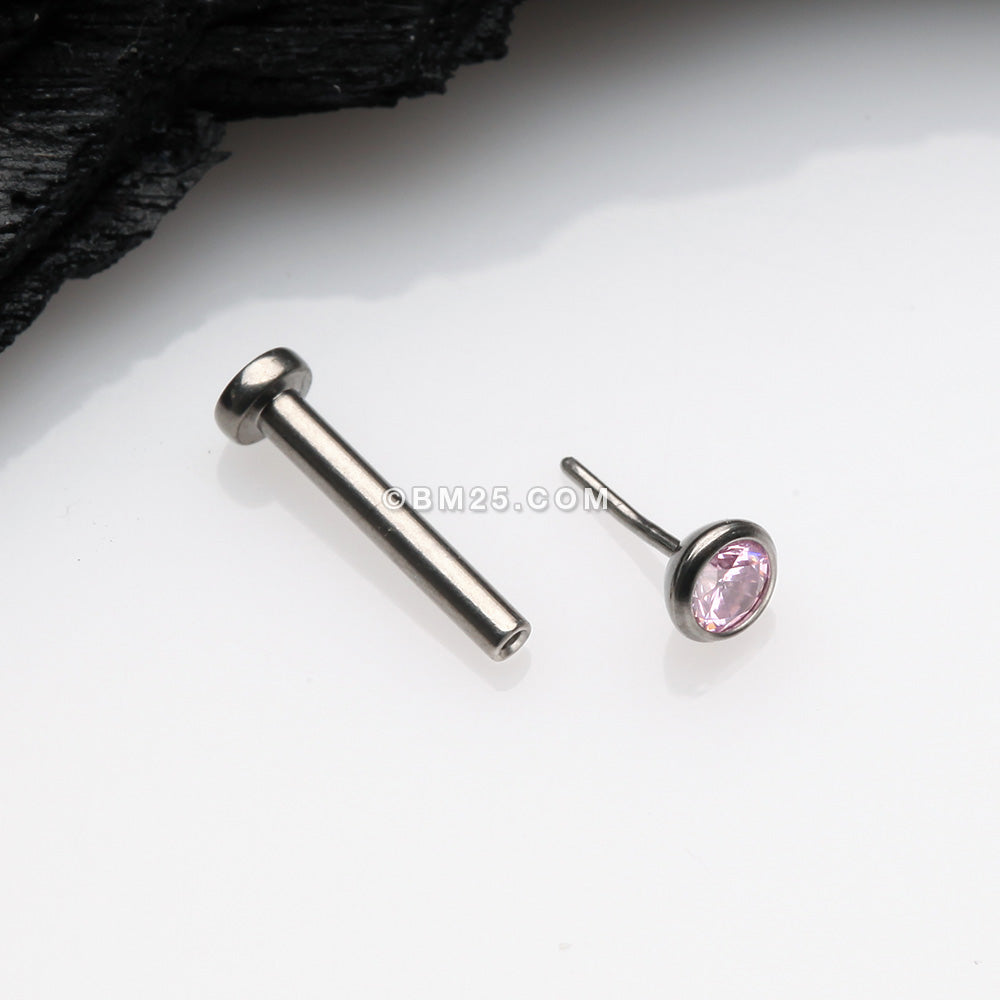 Detail View 2 of Implant Grade Titanium OneFit Threadless Gem Bezel Set Top Flat Back Stud Labret-Pink