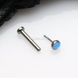 Detail View 2 of Implant Grade Titanium OneFit Threadless Fire Opal Bezel Set Top Flat Back Stud Labret-Blue Opal