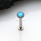 Detail View 1 of Implant Grade Titanium OneFit‚Ñ¢ Threadless Fire Opal Bezel Set Top Flat Back Stud Labret-Blue Opal