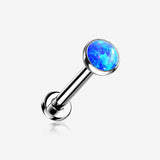 Implant Grade Titanium OneFit‚Ñ¢ Threadless Fire Opal Bezel Set Top Flat Back Stud Labret-Blue Opal