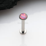 Detail View 1 of Implant Grade Titanium OneFit Threadless Fire Opal Bezel Set Top Flat Back Stud Labret-Pink Opal