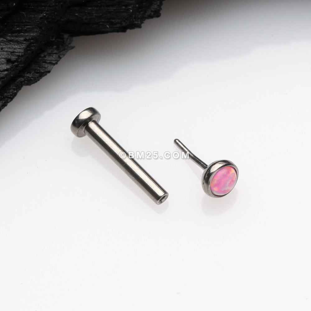 Detail View 2 of Implant Grade Titanium OneFit Threadless Fire Opal Bezel Set Top Flat Back Stud Labret-Pink Opal