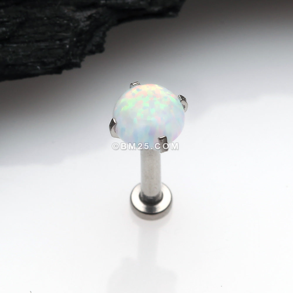 Detail View 1 of Implant Grade Titanium OneFit‚Ñ¢ Threadless Fire Opal Prong Set Top Flat Back Stud Labret-White Opal