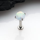 Detail View 1 of Implant Grade Titanium OneFit Threadless Fire Opal Prong Set Top Flat Back Stud Labret-White Opal