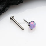 Detail View 2 of Implant Grade Titanium OneFit Threadless Fire Opal Prong Set Top Flat Back Stud Labret-Purple Opal