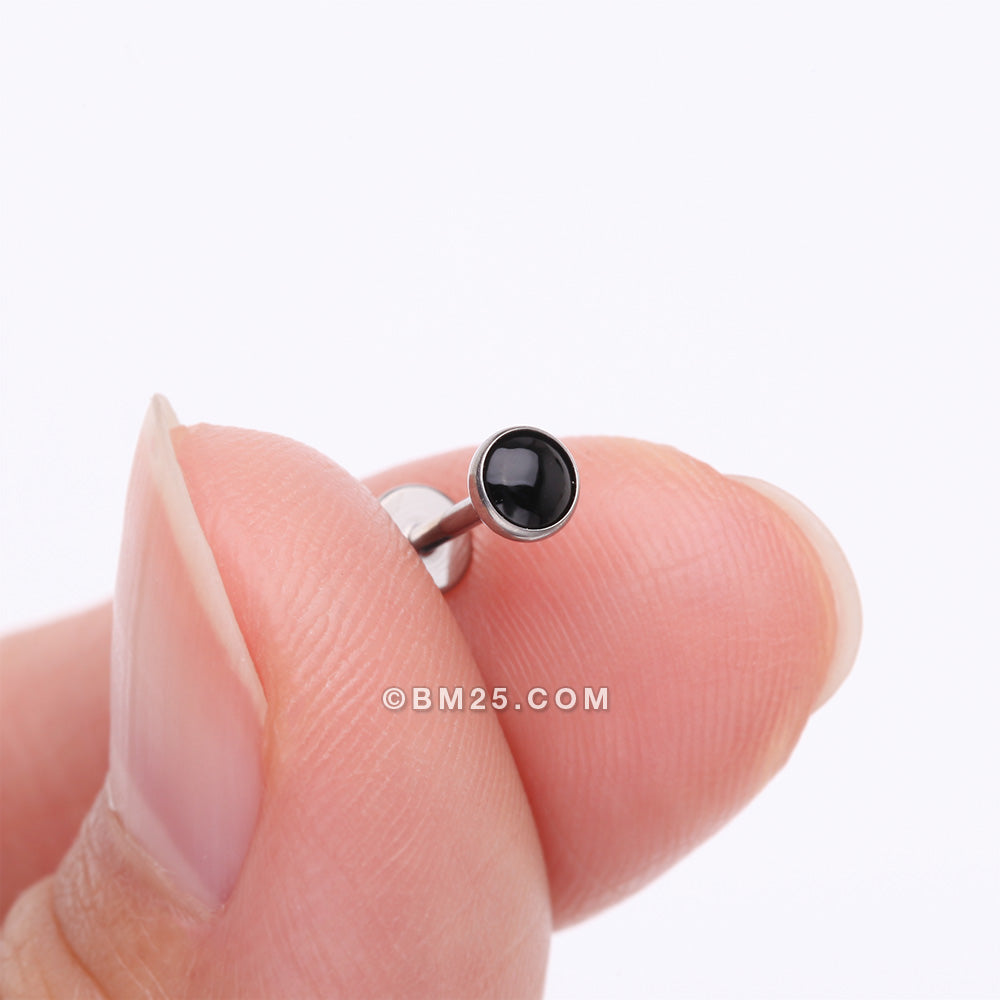 Detail View 2 of Implant Grade Titanium OneFit Threadless Bezel Black Onyx Stone Flat Back Labret