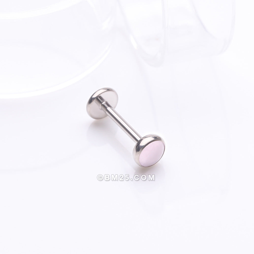 Detail View 1 of Implant Grade Titanium OneFit Threadless Bezel Pink Opalite Stone Flat Back Labret