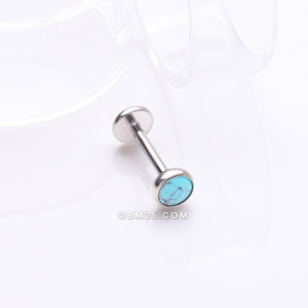 Detail View 1 of Implant Grade Titanium OneFit Threadless Bezel Turquoise Stone Flat Back Labret