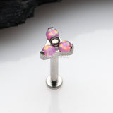 Detail View 1 of Implant Grade Titanium OneFit Threadless Trinity Fire Opal Sparkle Top Flat Back Stud Labret-Pink Opal