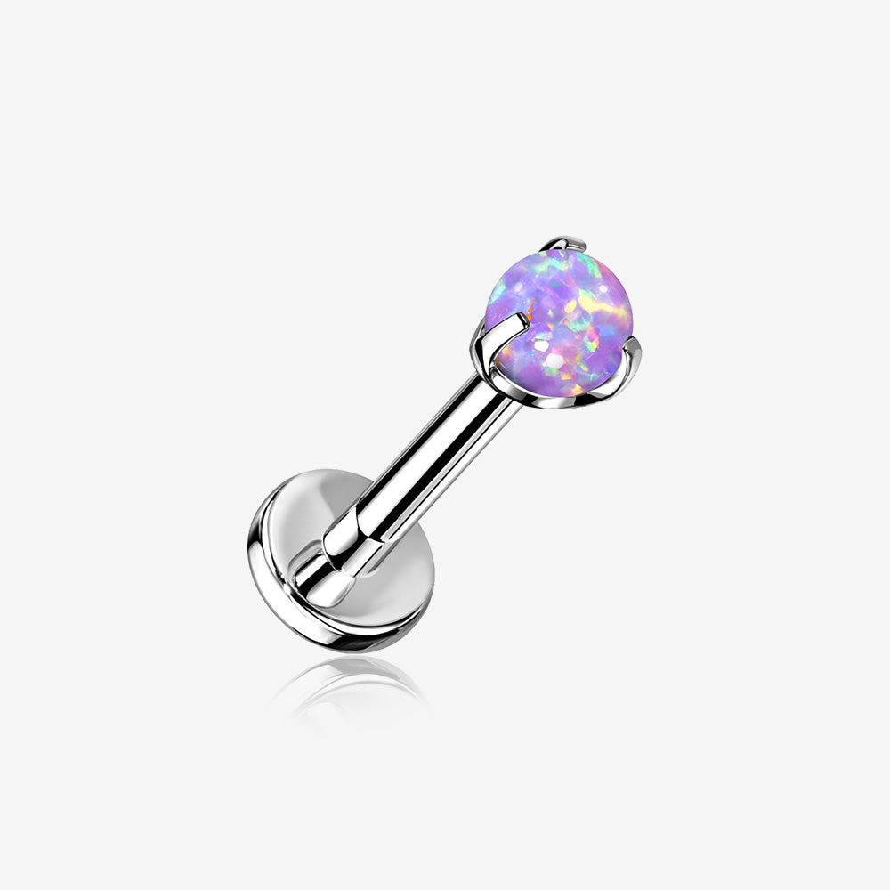 Implant Grade Titanium OneFit‚Ñ¢ Threadless Fire Opal Ball Claw Prong Set Flat Back Stud Labret-Purple Opal