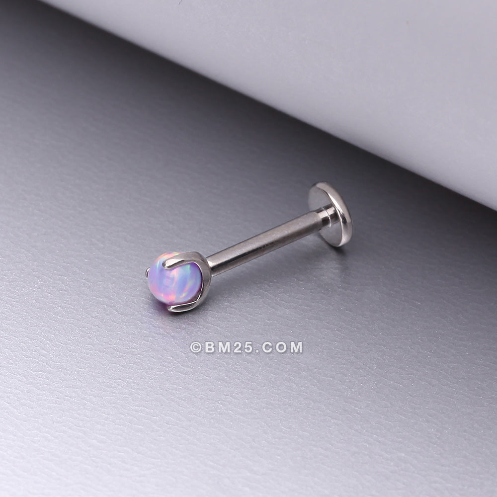 Detail View 1 of Implant Grade Titanium OneFit‚Ñ¢ Threadless Fire Opal Ball Claw Prong Set Flat Back Stud Labret-Purple Opal