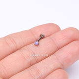 Detail View 2 of Implant Grade Titanium OneFit‚Ñ¢ Threadless Fire Opal Ball Claw Prong Set Flat Back Stud Labret-Purple Opal