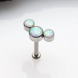 Detail View 1 of Implant Grade Titanium OneFit Threadless Journey Fire Opal Trio Top Flat Back Stud Labret-White Opal
