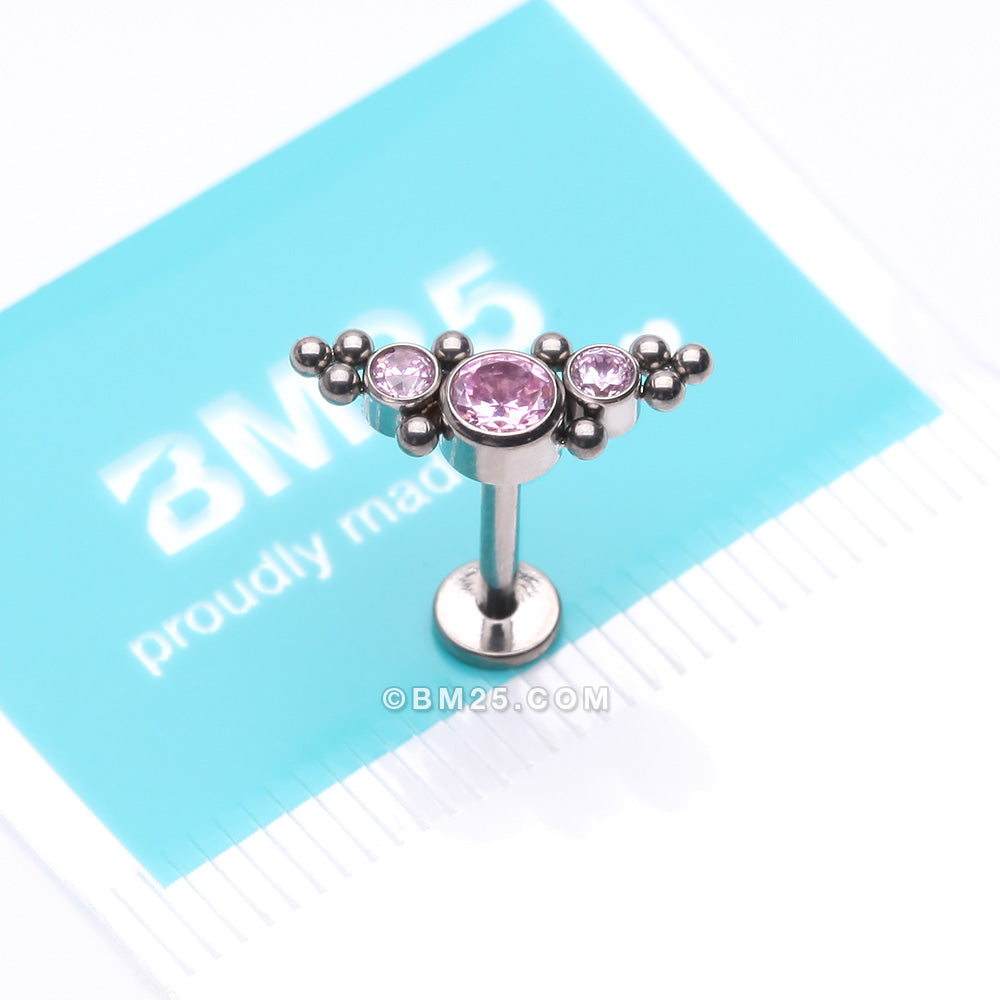 Detail View 3 of Implant Grade Titanium OneFit‚Ñ¢ Threadless Sparkle Arc Bali Beads Flat Back Stud Labret-Pink