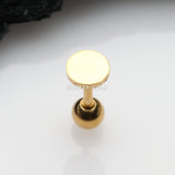 Detail View 1 of Golden Flat Circle Top Cartilage Tragus Barbell Earring