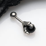 Detail View 1 of Onyx Orb Dragon Claw Cartilage Tragus Barbell Earring